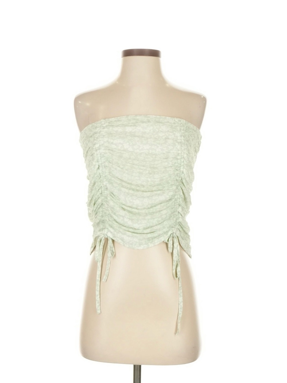 Le Lis Ruched Crop Top Sage Green with Floral Pattern